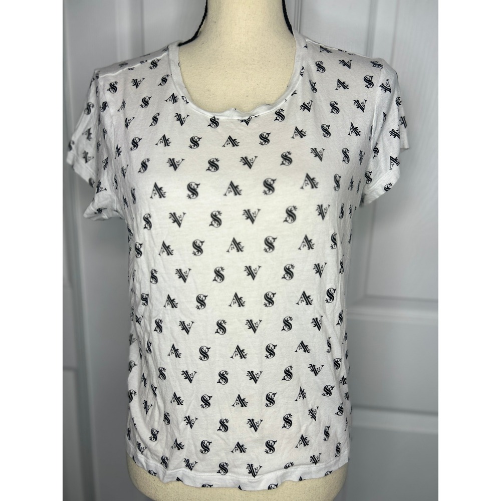 Victoria's Secret Monogram Logo T-Shirt M White Black Short‎ Sleeve Tee Modal